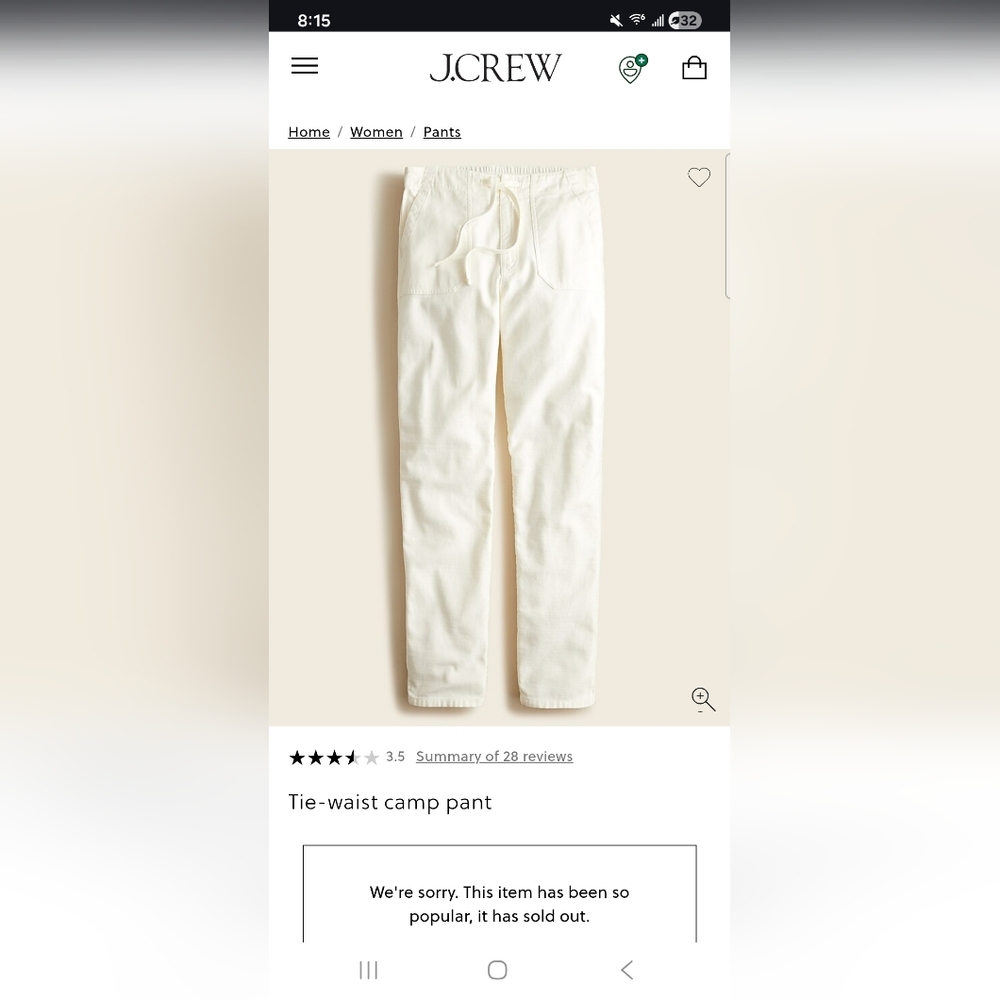 J. Crew Pink Tie Waist Camp Pant